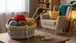 © Alper - A knitting basket with colorful yarns and needles, cozy and creative atmosphere.