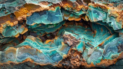 Aufkleber - A captivating display of a geological formation with striking blue and orange hues, revealing complex patterns and textures formed over time, showcasing nature's artistry.