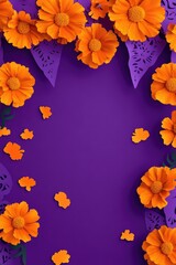 Sticker - Vibrant Orange Flowers on Purple Background