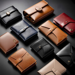 Elegant leather wallet collection displayed in a variety of designs and colors, highlighting sophistication and style 