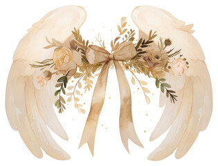 Wall Mural - PNG Coquette angel wings illustration watercolor floral.