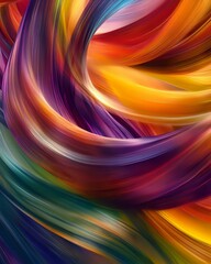 Poster - Vibrant swirling abstract background with flowing curves in purple, orange, yellow and teal colors creating dynamic motion and energy for creative design projects.