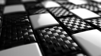 Poster - A close-up of a textured black and white patterned surface, featuring a mix of smooth and checkered tiles.