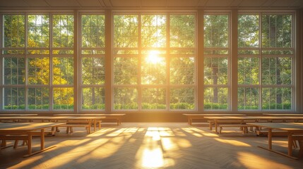 Leinwandbilder - bright classroom and study room with panoramic windows and beautiful lighting background