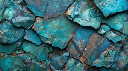 Leinwandbilder - This vibrant close up features turquoise mineral formations with intricate textures and rich colors, highlighting the natural beauty of stone in a geological context.