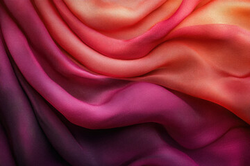 Poster - Draped ombre fabric in shades of pink, orange, and purple showing texture and color gradation.