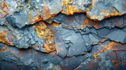 Leinwandbilder - Close up view of an intricate layering of rust and mineral textures on a rocky surface reveals vibrant colors and natural artistry, highlighting the effects of weathering over time.