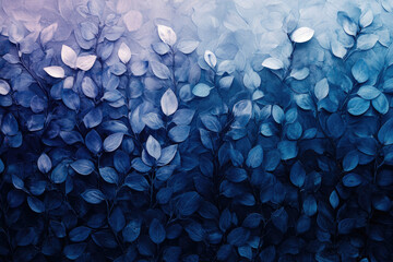 Poster - Intricate blue leaf artwork with textured, ombre effect, creating a calming and serene visual.