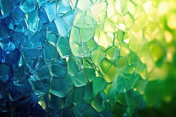 Poster - Abstract image of fractured, iridescent glass or ice, transitioning from teal to green.