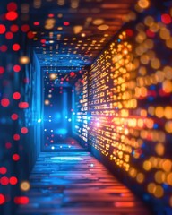 Poster - Abstract light pattern creating a vibrant tunnel effect with colorful glowing dots