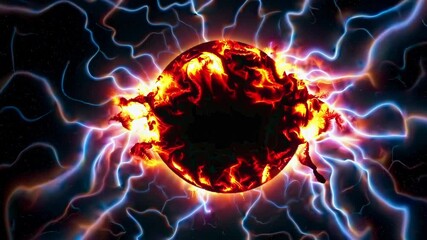 Poster - Fiery cosmic explosion with electric arcs in space, abstract energy concept