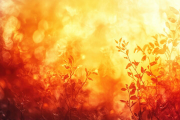 Poster - Silhouetted branches and leaves bathed in warm, golden sunlight, creating a dreamy, autumnal scene.