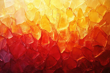 Poster - Abstract fiery texture with vibrant gradient of red, orange, and yellow hues, resembling shattered glass or fiery crystals.