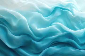 Poster - Soft, flowing turquoise chiffon fabric with a gradient from white to deep blue.