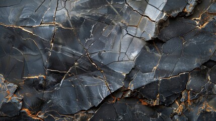 Leinwandbilder - A detailed examination reveals a rugged rock surface with a network of cracks and deep color variations.