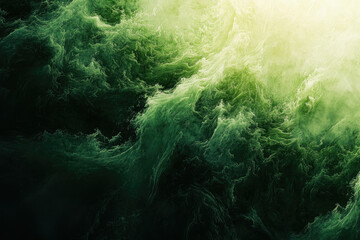 Poster - Abstract swirling green and yellow textures resembling fluid motion, smoke, or waves.