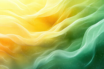 Poster - Abstract background with flowing yellow and green fabric-like waves, creating a soft and dreamy aesthetic.