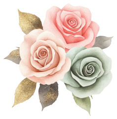 Sticker - PNG Watercolor pastel rose bouquet roses illustration art.