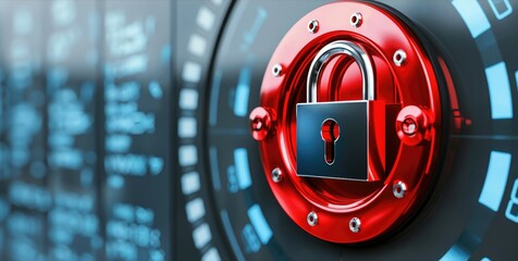 Poster - Digital Security Lock Close-Up on Hi-Tech Background with LED Display Elements