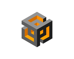 Poster - Abstract isometric cube design.  Interlocking shapes create a sense of connection and complexity, perfect for tech, architecture, or engineering concepts.