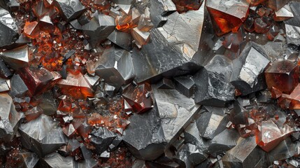 Aufkleber - Various crystals exhibit a beautiful interplay of shiny gray and vibrant red hues, showcasing natural geological formations with intricate textures and shapes.
