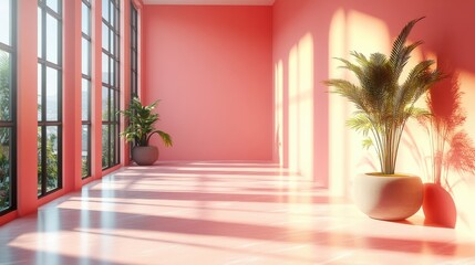 Leinwandbilder - minimalist pastel peach room with blank walls and an empty clean interior background