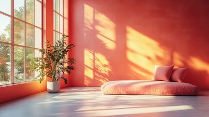 Leinwandbilder - minimalist pastel peach room with blank walls and an empty clean interior background