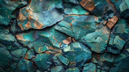 Aufkleber - This striking mineral formation displays a variety of turquoise and copper hues, highlighting the unique textures and patterns characteristic of natural rock layers.