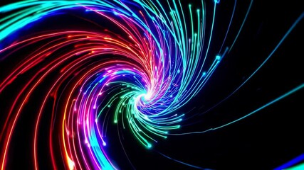 Poster - Colorful light trails in spiral pattern on black background, abstract motion and energy concept