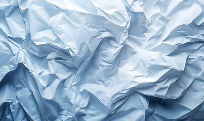 Poster - Abstract crumpled paper texture in pale blue with dynamic folds and light play