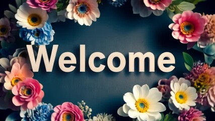 Welcome word on flower background. Floral greeting text for events, websites, promotions and hospitality industry