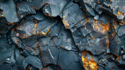 Fototapete - Cracks and peeling paint expose layers of texture on a weathered surface featuring shades of blue and hints of orange. The contrasts create an interesting visual study of decay.
