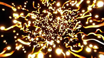 Poster - Golden abstract light trails on black background, dynamic and energetic movement concept