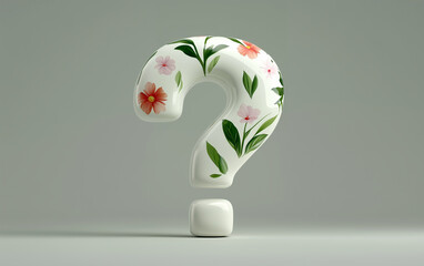Poster - Question mark with floral pattern graphic design stands out against a neutral background. Floral question mark design is a visually striking graphic element. Question mark floral pattern