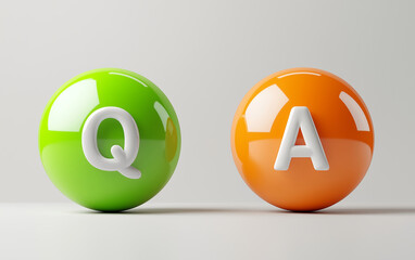 Fototapete - Question and Answer Balls: Q&A graphic with question and answer. Shiny Q&A balls on a white background