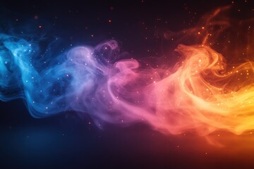 Wall Mural - Brightly colored abstract smoke dances through a dark background creating vibrant visual effects