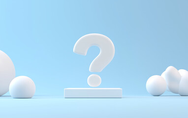 Fototapete - Question mark graphic design question symbol on blue background. Question mark on stand with spheres. Question mark graphic design question symbol