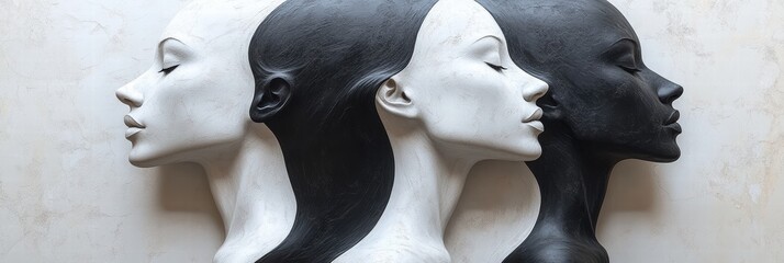Poster - Black and white sculptures reflecting diversity and unity in art