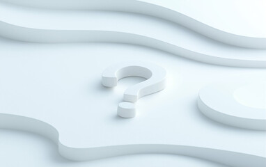 Fototapete - Question mark on white background graphic design. Question mark 3d rendering on white surface with graphic design elements. Question mark conceptual design