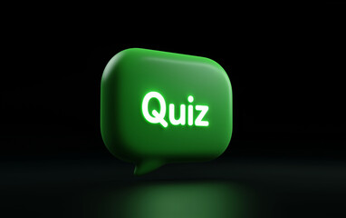 Poster - Quiz speech bubble graphic on black background. Green quiz speech bubble with white text. Quiz speech bubble