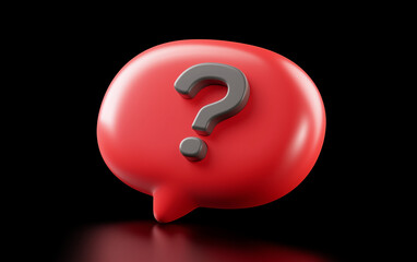 Poster - Question mark speech bubble on black background. Question mark and speech bubble in 3d rendering. Question mark speech bubble concept
