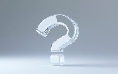 Fototapete - Glass question mark on gray background. Question mark symbol made of glass. 3D rendering of glass question mark