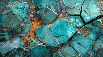 Aufkleber - Colorful teal mineral formations reveal fascinating textures and sharp contrasts, highlighting the beauty of geological structures in a luminous, natural setting.
