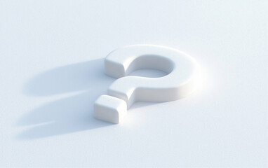 Fototapete - White question mark on white background. Question mark symbol on a white surface. Question mark 3d rendering