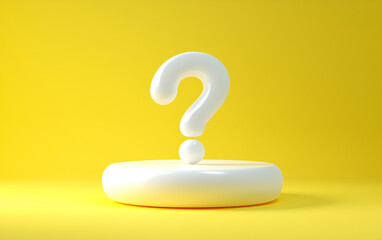 Fototapete - Question mark graphic symbol on yellow background. White question mark on white platform. Question mark concept