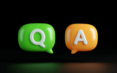 Fototapete - Speech bubbles with Q and A in graphic design style representing communication. Question and answer speech bubbles in green and orange colors. Q and A speech bubbles