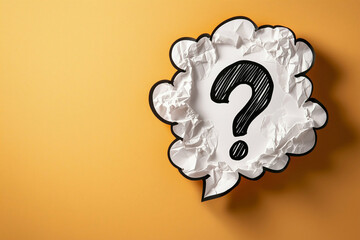 Fototapete - Speech bubble with question mark graphic design on yellow background. Question mark in speech bubble. Question mark in crumpled paper speech bubble