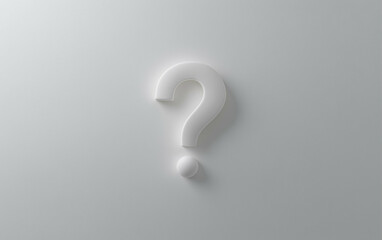 Fototapete - White question mark on white background in graphic design. Question mark on a white surface with soft shadows. Question mark symbol in minimalist style