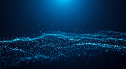 Poster - Digital wave of blue particles on dark background. Abstract data visualization. Futuristic technology concept for artificial intelligence and big data analysis
