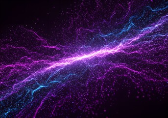 Poster - Vibrant digital energy flow visualization. Purple and blue light streams on dark background. Abstract network concept for AI, data science, and technology